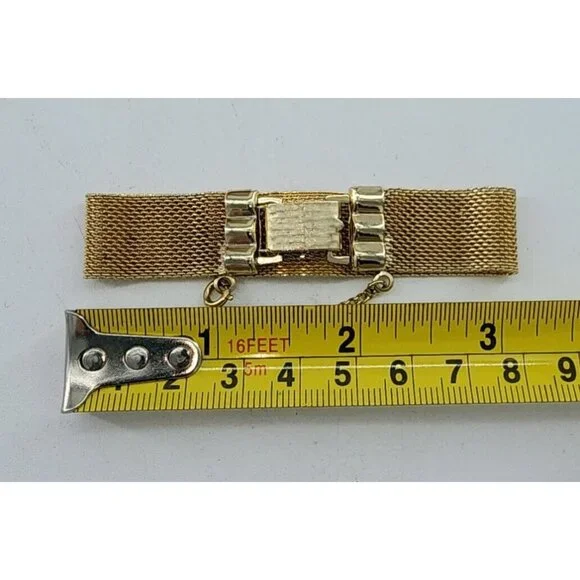 Unbranded Gold Tone Mesh Bracelet w/ Safety Chain Black Flower Cameo Rhinestone - Picture 8 of 8